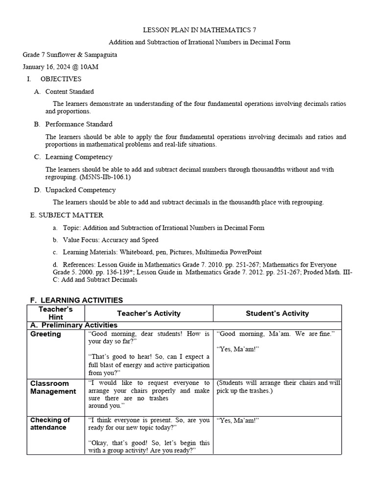 Grade 7 Math: Decimal Operations | PDF | Subtraction | Behavior ...