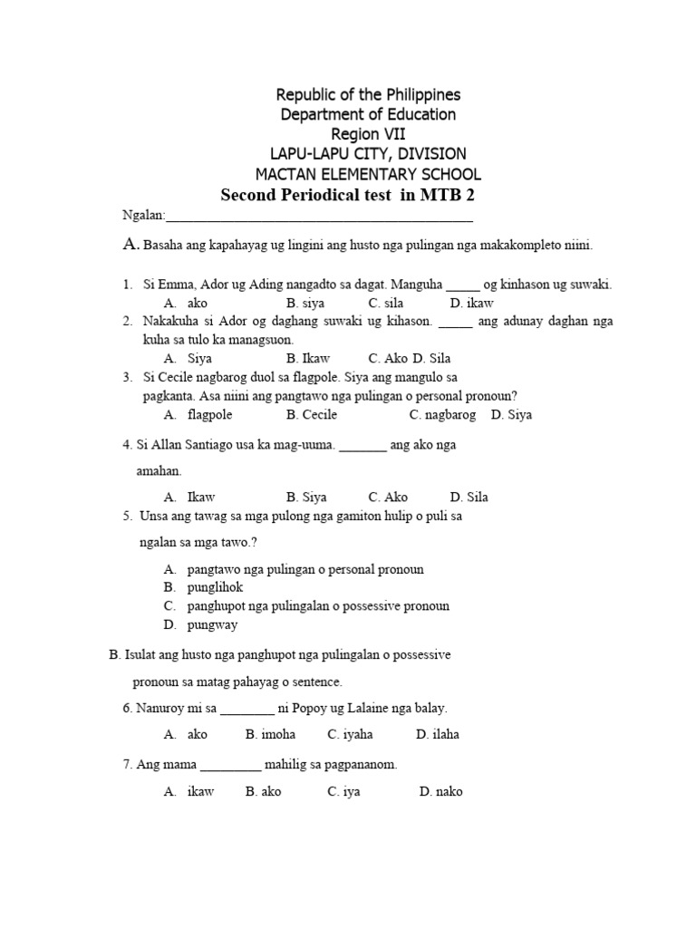 Second Periodical Test in MTB 2 Final | PDF