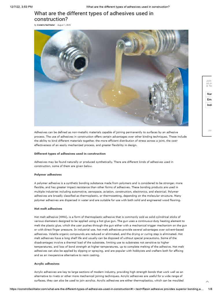 What Are The Different Types of Adhesives Used in Construction PDF
