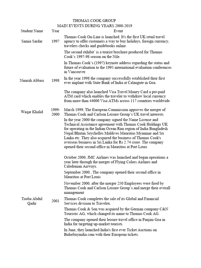 Thomas Cook Key Events 2000-2019 | PDF | Business | Companies