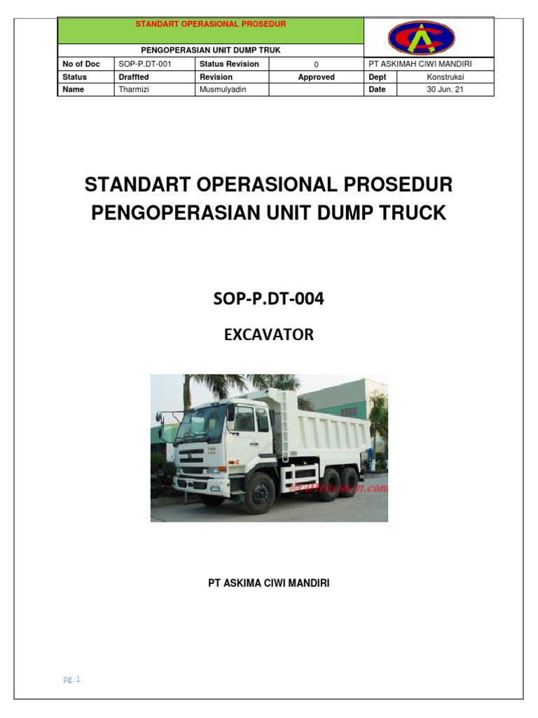 SOP Pengoperasian Dump Truck | PDF