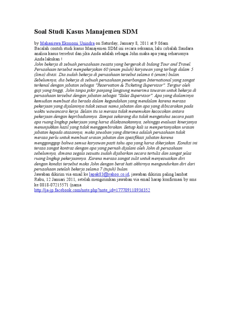 Soal Studi Kasus Manajemen SDM