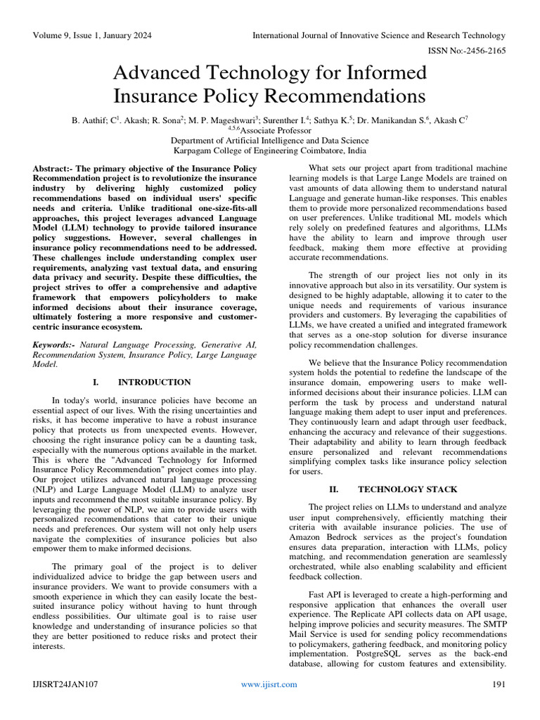 Tailored Insurance Policy Recommendations | PDF | Cloud Computing ...