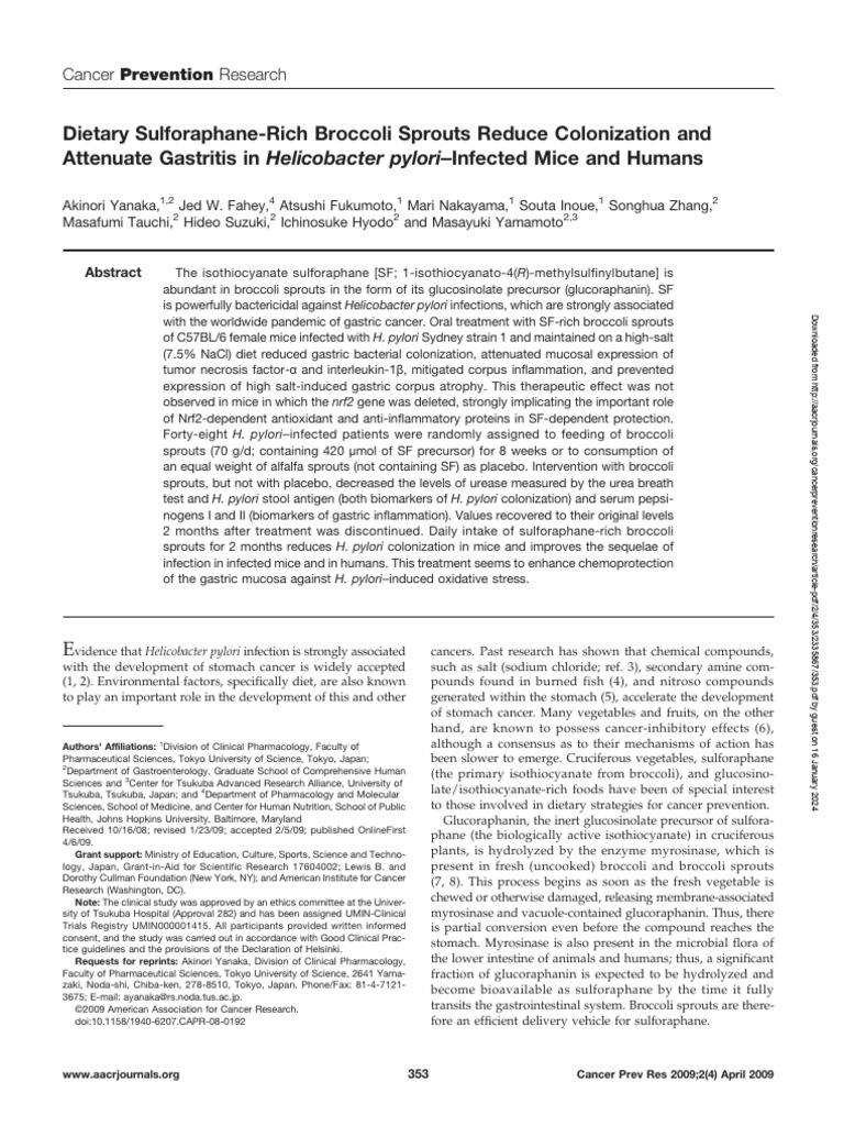 Dietary SulforaphaneRich Broccoli Sprouts Reduce Colonization and