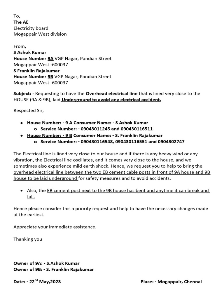 Request to Relocate Overhead Line | PDF