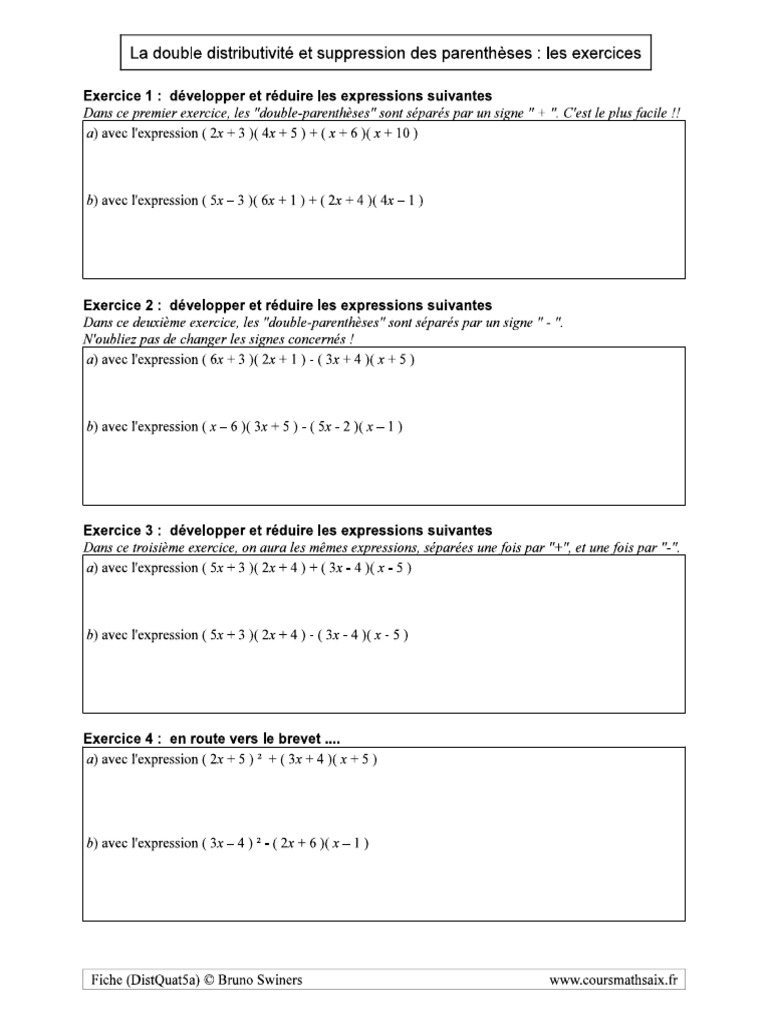 Exercices Distributivite Double Suppression Parentheses | PDF