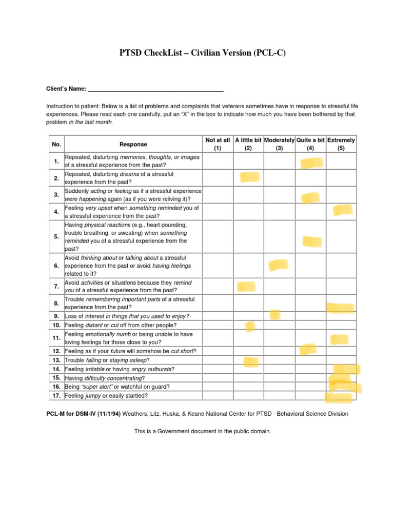 3 PTSD Checklist and Scoring | PDF | Feeling | Experience