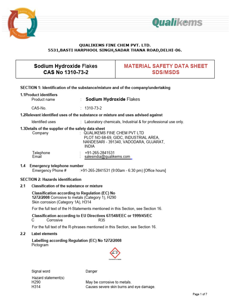 Sodium Hydroxide Flakes Safety Data Sheet | PDF