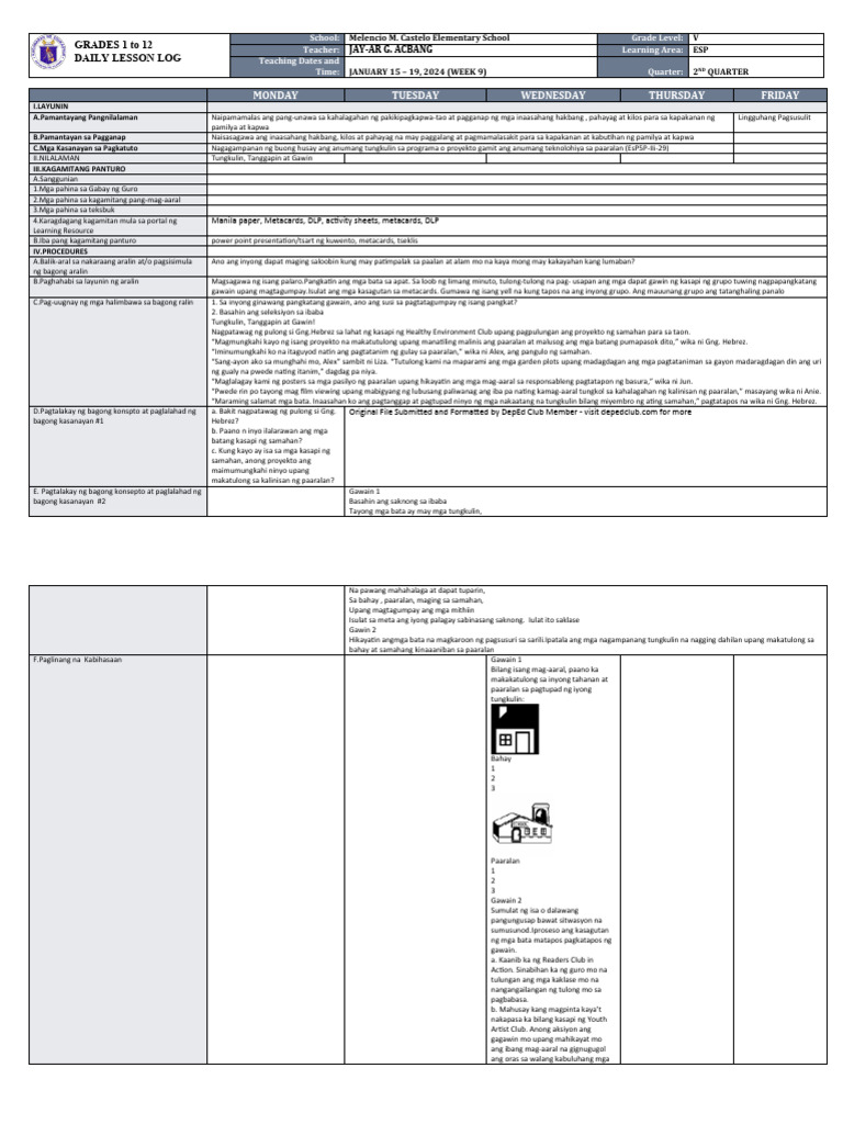 DLL - Esp 5 - Q2 - W9 | PDF
