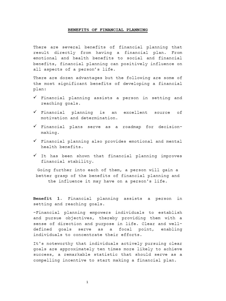 Benefits of Financial Planning | PDF