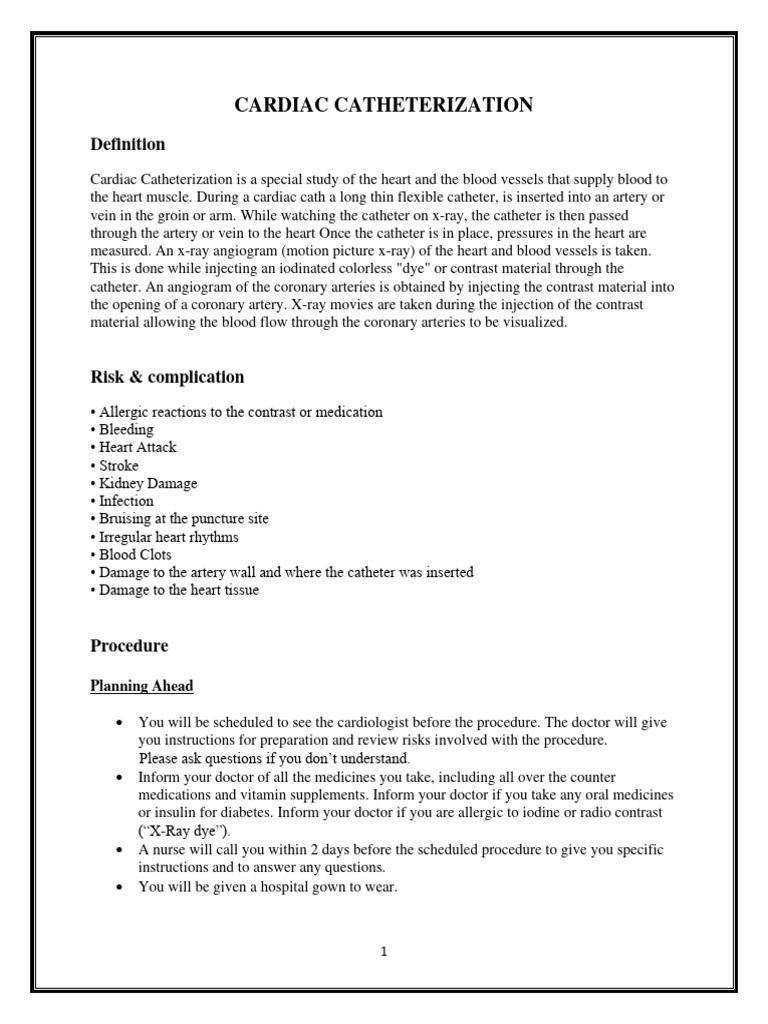 Cardiac Catheterization Procedure Guide | PDF | Angiography | Heart