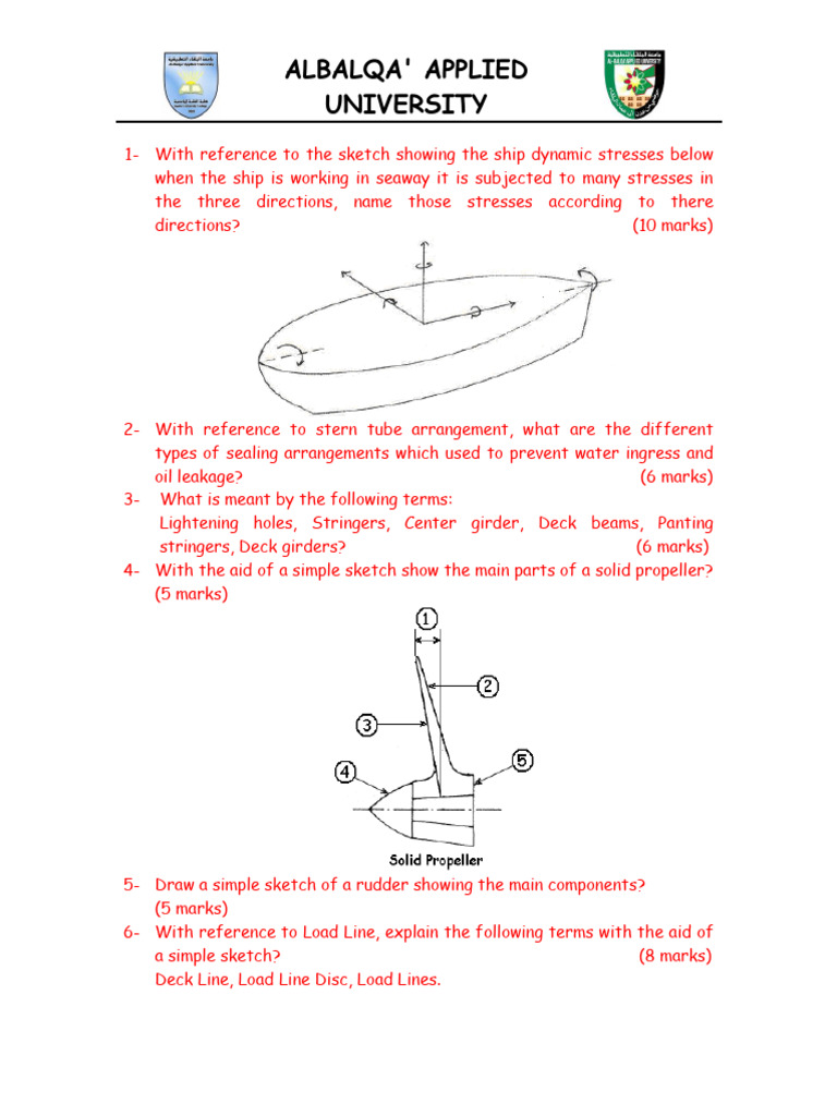 Construction Ship Quiz PDF Deck (Ship) Propeller