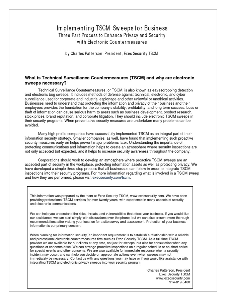 Implementing TSCM For Corporations | PDF | Information Security ...