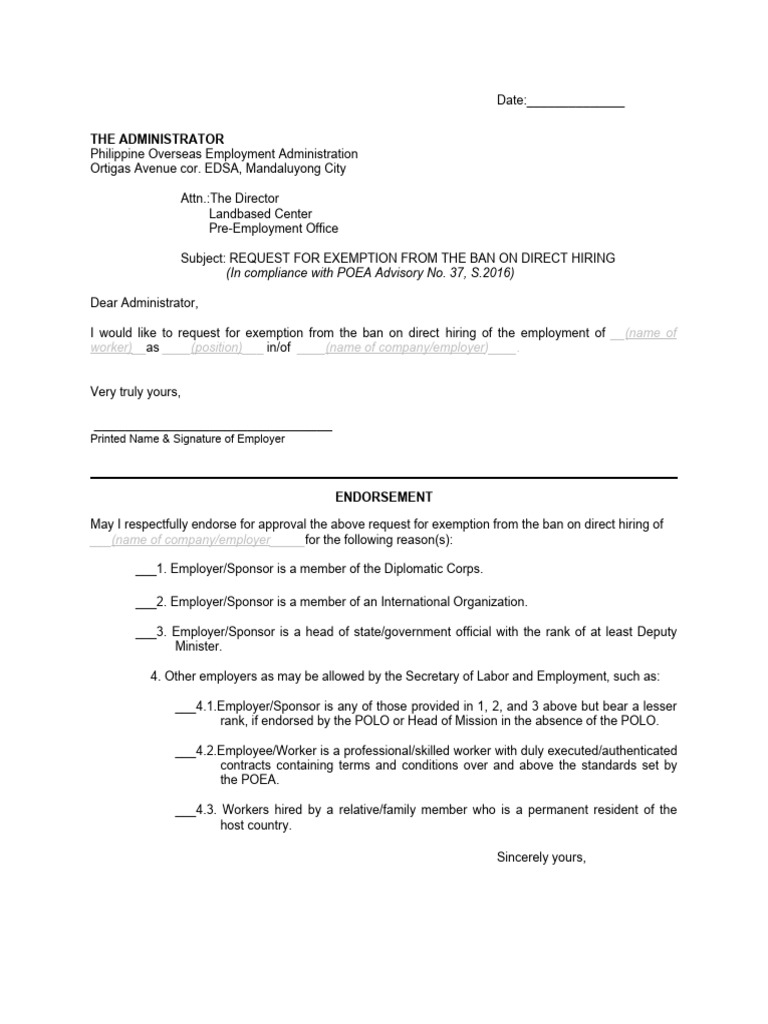 Exemption LTR Direct Hiring | PDF