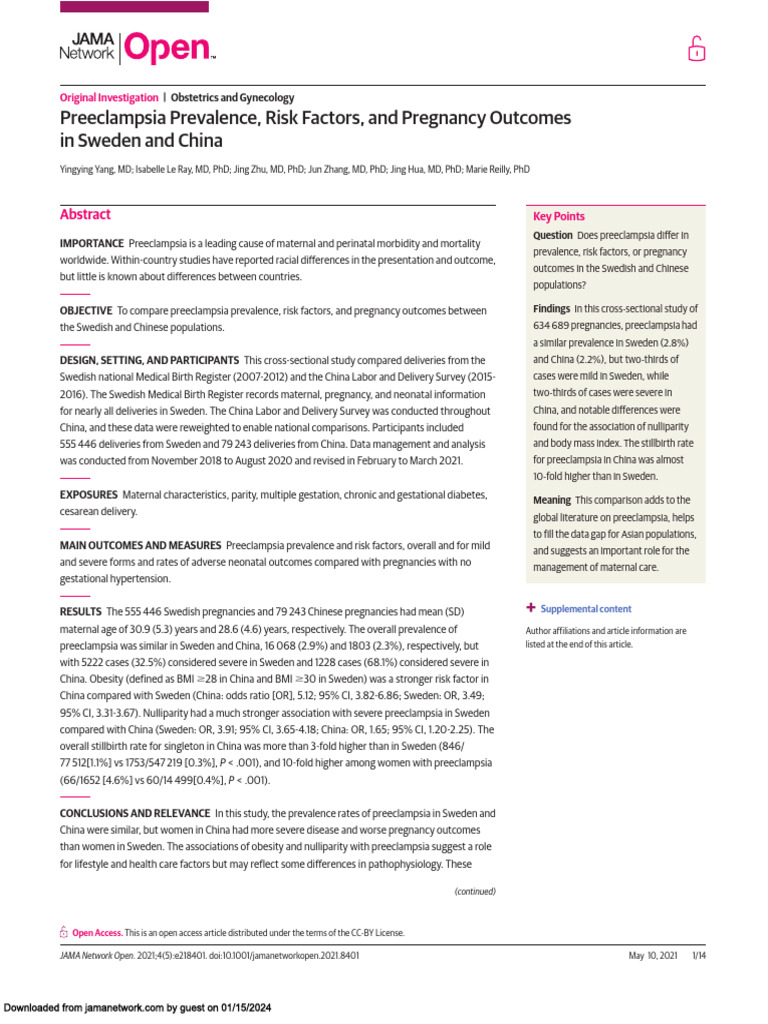 Preeclampsia Prevalence, Risk Factors, and Pregnancy Outcomes | PDF ...