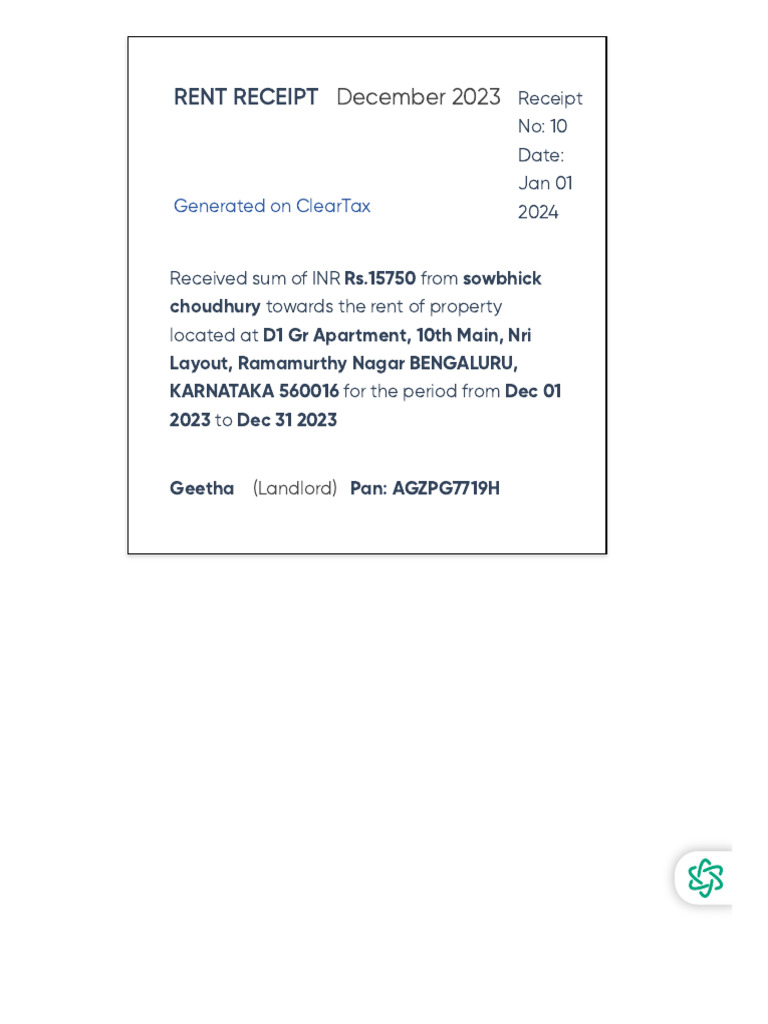 Rent Receipt Generator Online House Rent ReceiptDec PDF