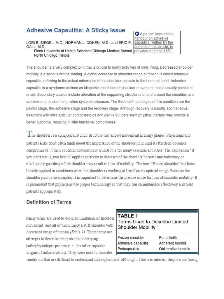 Adhesive Capsulitis PDF Shoulder Analgesic