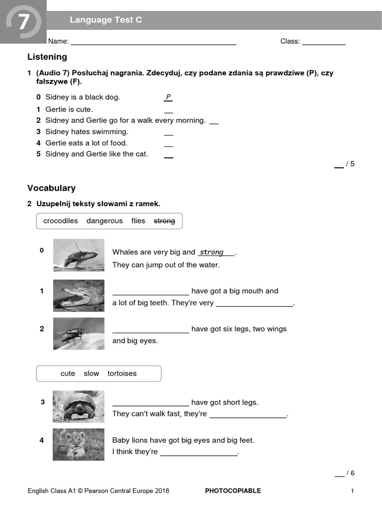 ECA1 - Tests - Language Test 7C - New2018 | PDF