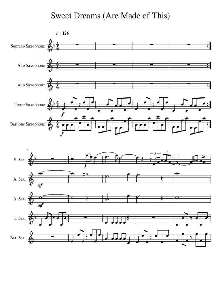 Sweet Dreams Saxophone Sheet Music | PDF | Western European Music ...