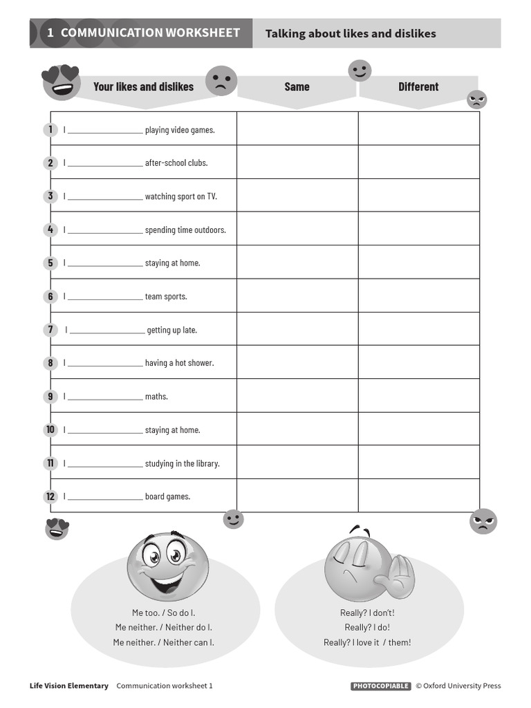 Communication Worksheet for Grade 1 | PDF
