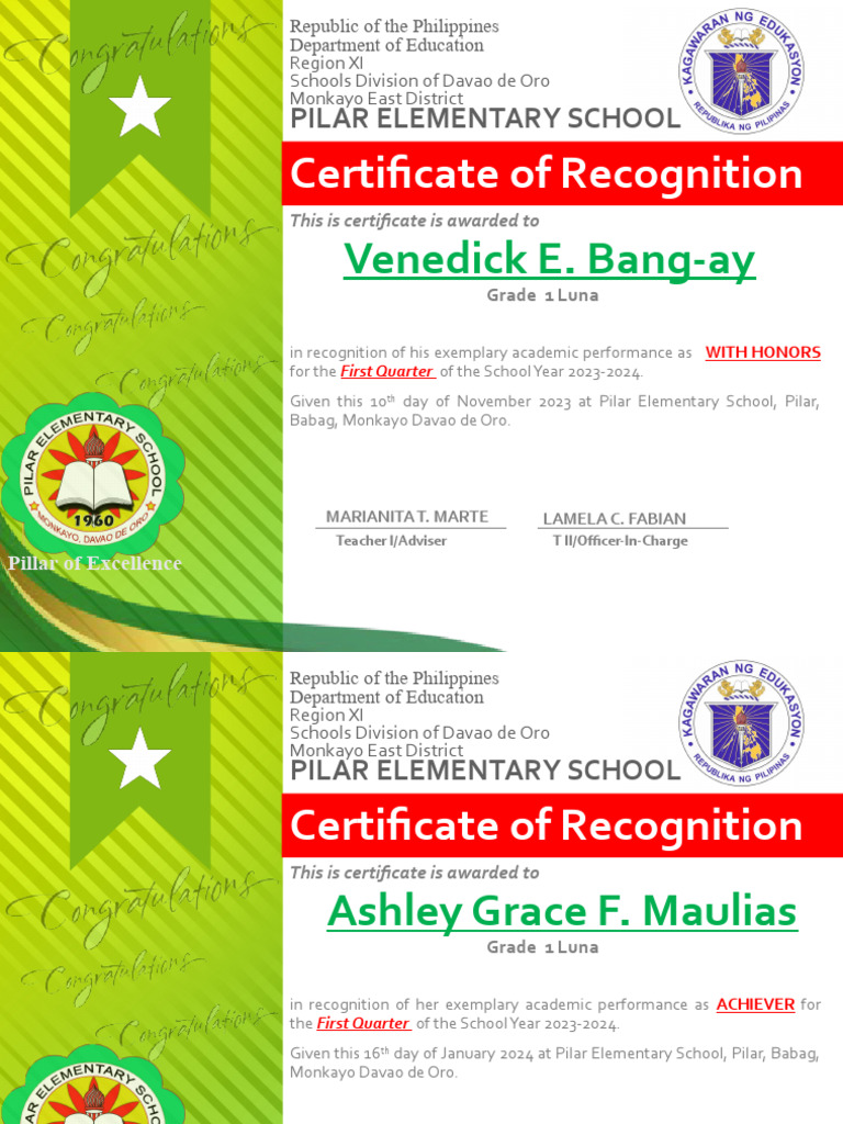 Pilar Elementary School Honors 2023-2024 | PDF