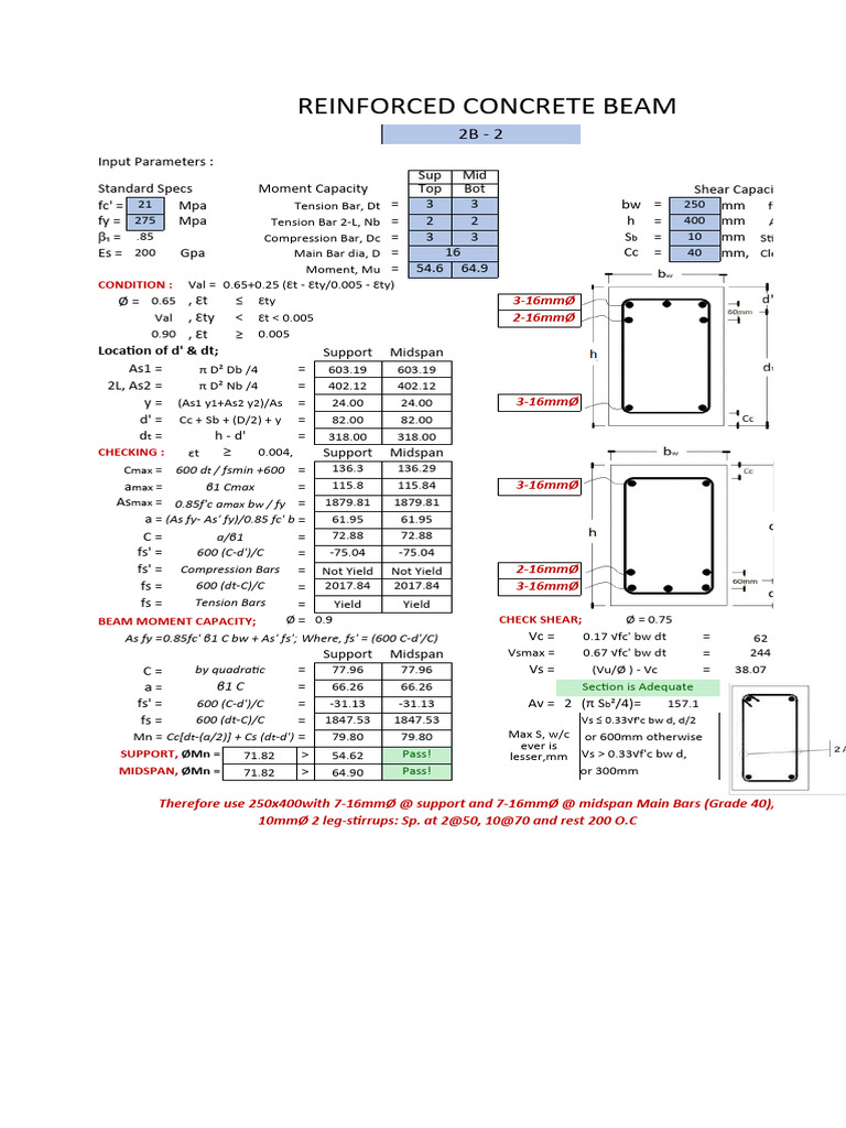 Reinforced Concrete Beam: 3-16mmø 2-16mmø | PDF | Building Engineering ...