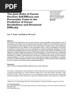 The Joint Roles of Career Decision Self-Efficacy and Personality Traits in The Prediction of Career Decidedness and Decisional Difficulty