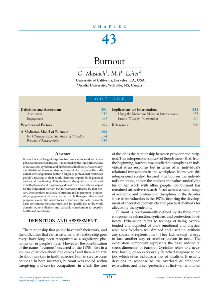 Maslach2016 Burnot | PDF | Occupational Burnout | Stress (Biology)