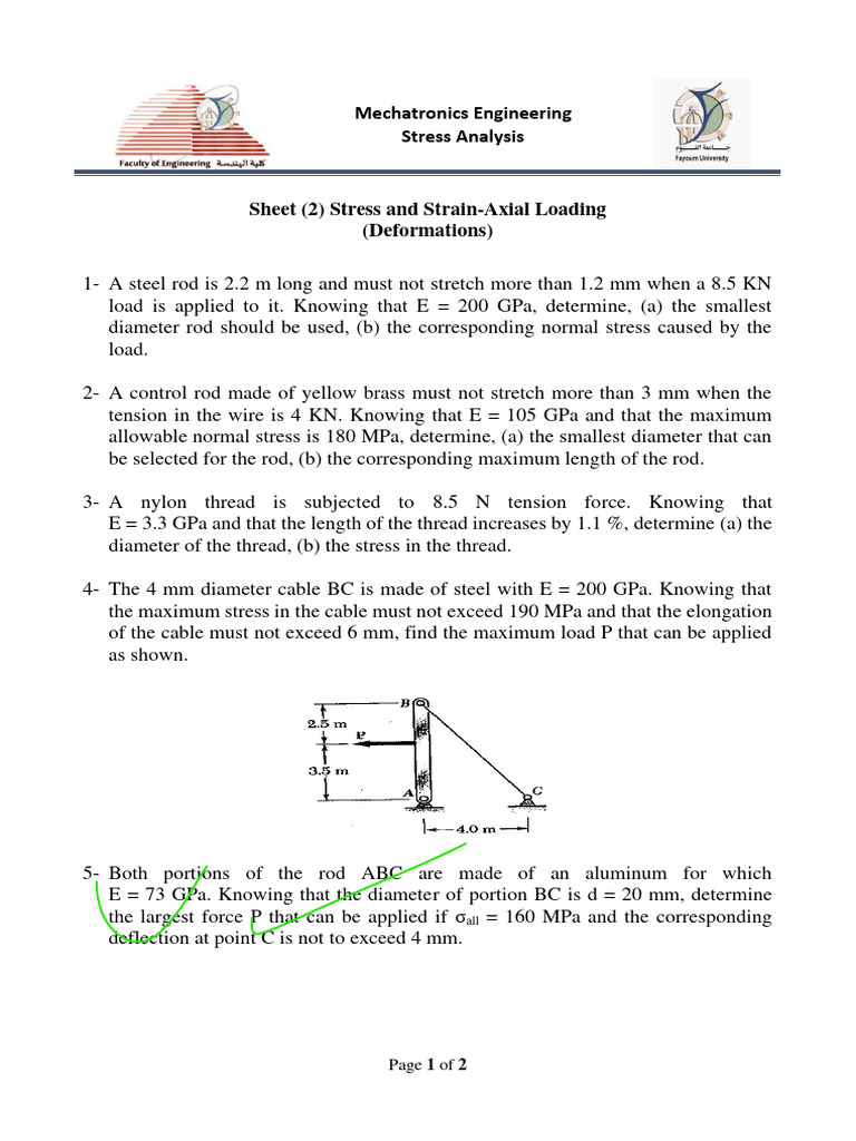 Sheet 2 Stress And Strain Axial Loading Deformations Mechatronics Pdf