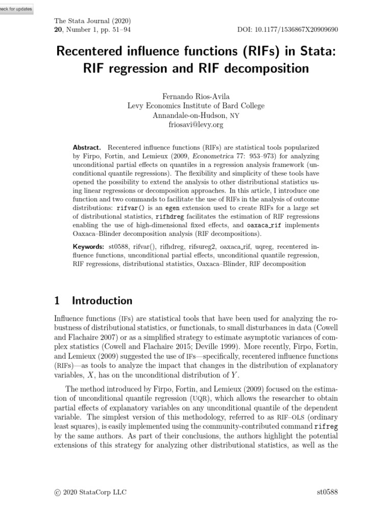 Recentered influence functions rifs in stata rif regression and rif