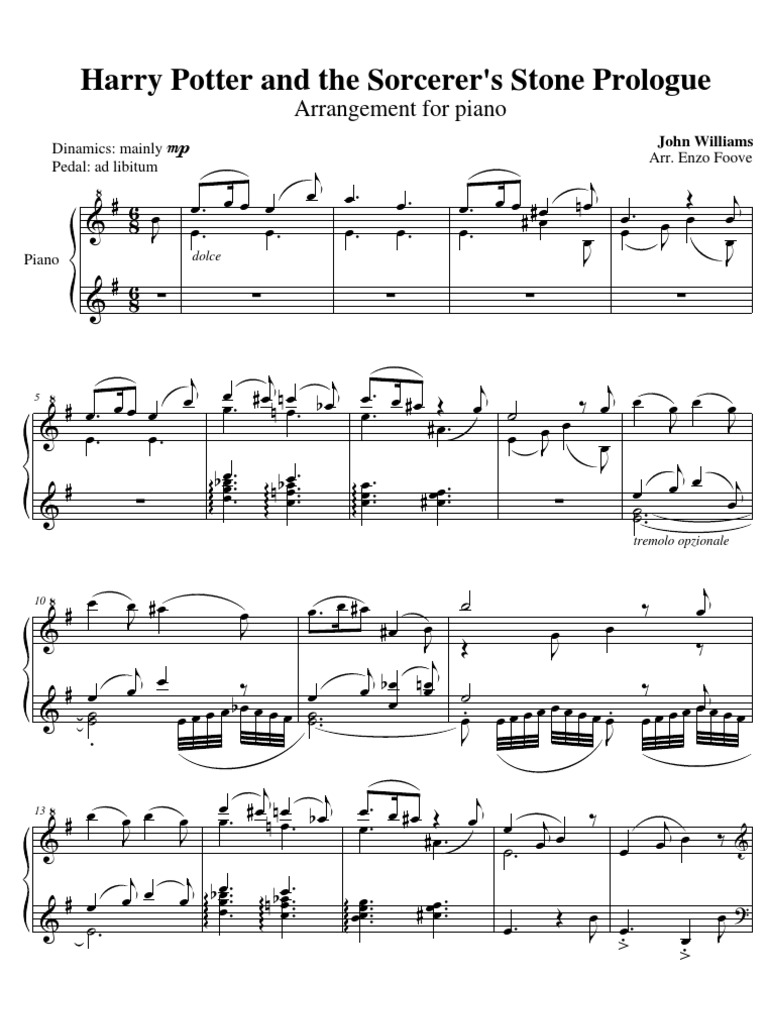 Harry Potter Theme Sorcerer S Stone Prologue For Piano Des Sports