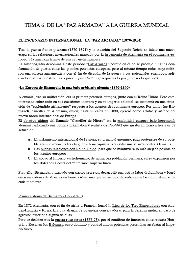 De la Paz Armada a la Primera Guerra Mundial | PDF | Austria Hungría ...