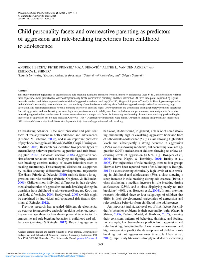 Child Personality and Parenting Impact on Aggression | PDF | Aggression ...