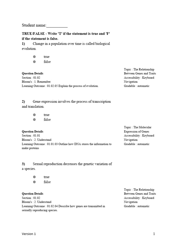 Brooker Genetics Test Bank Chapter 1 | PDF | Science & Mathematics