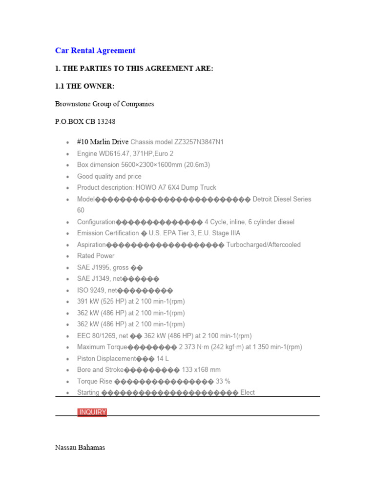 Car Rental Agreement Template | PDF | Renting | Horsepower