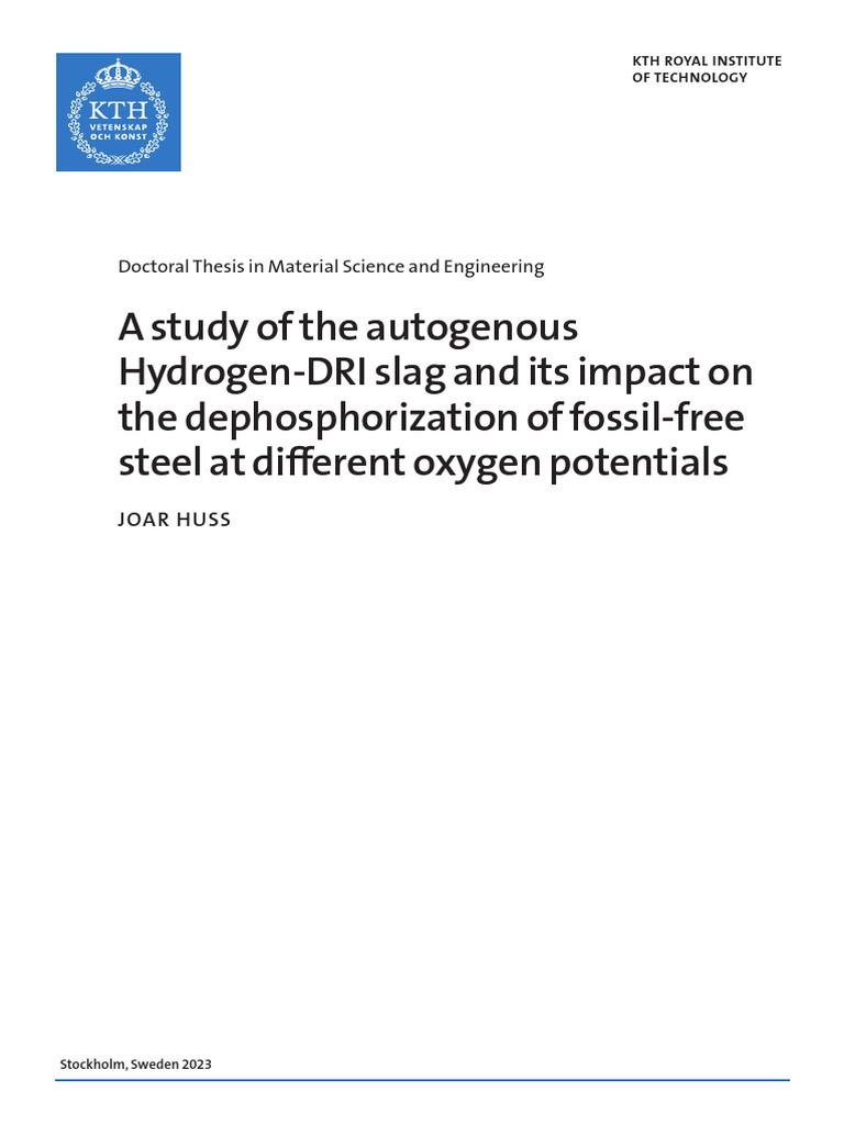 Hydrogen-DRI Slag in Steel Dephosphorization | PDF | Steelmaking | Steel