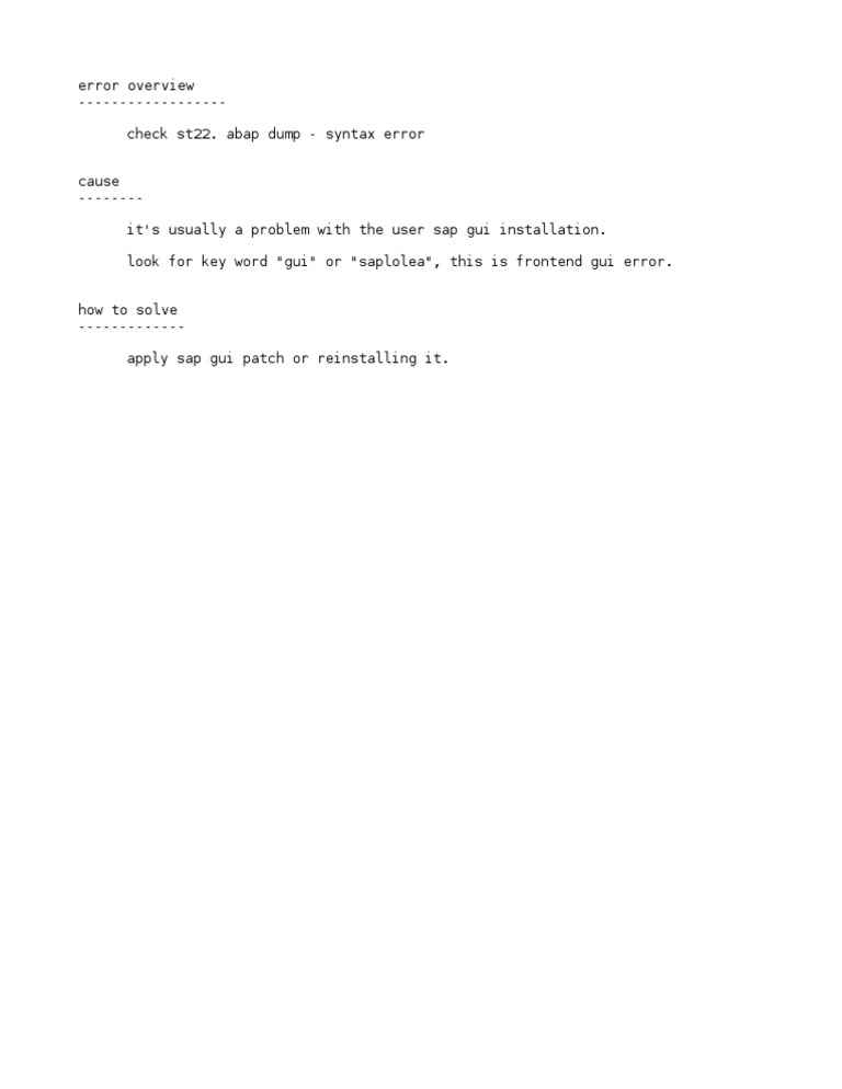 Abap Dump Error Message Type X PDF