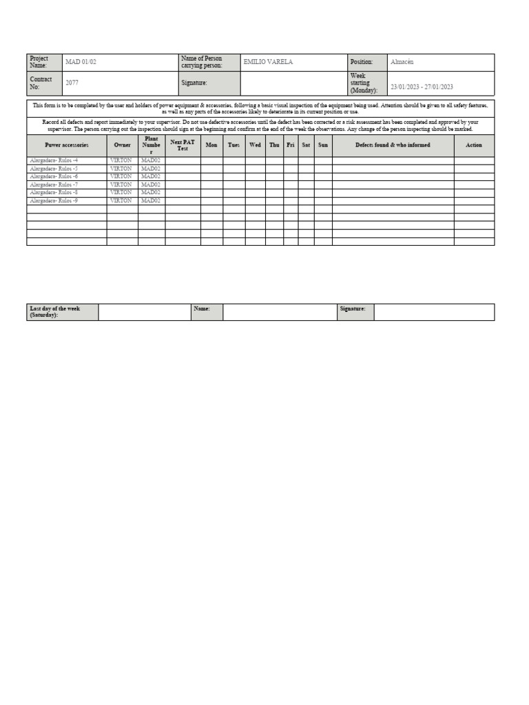 Equipment Inspection Log | PDF