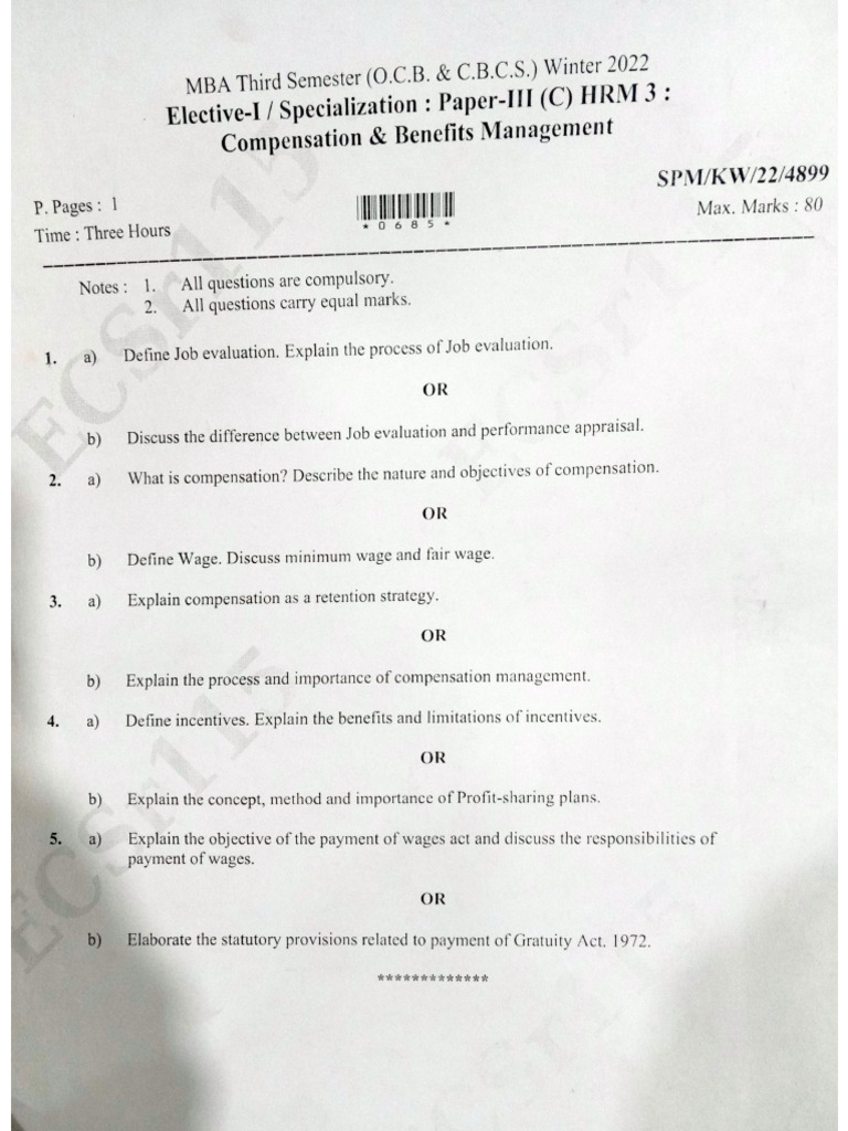 HRM Question Paper | PDF