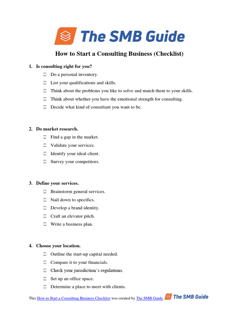 How To Start A Consulting Business Checklist Pdf