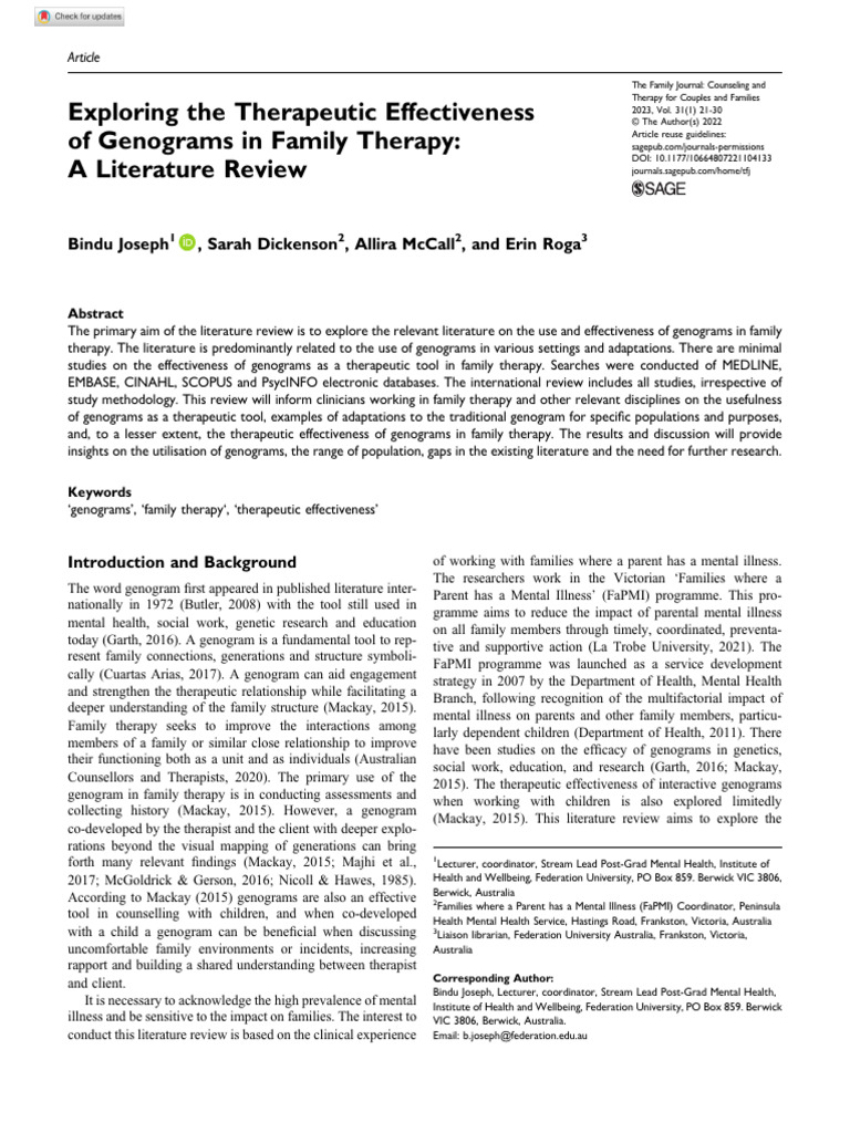 Genograms - Joseph Et Al 2022 Exploring The Therapeutic Effectiveness ...