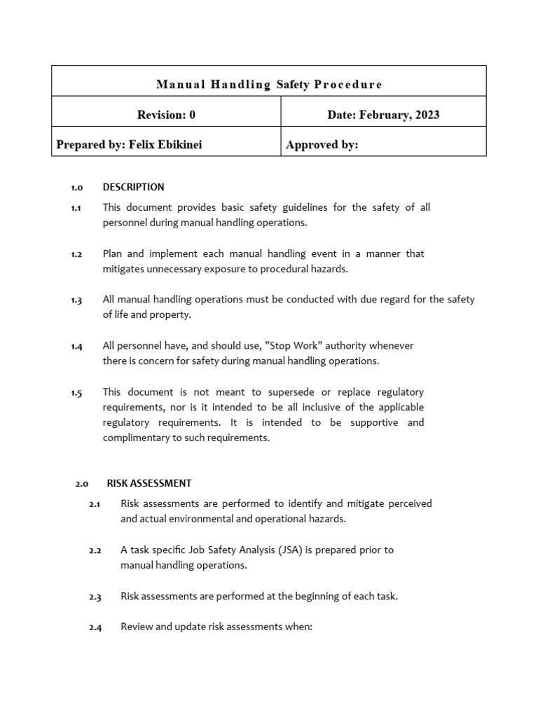 Manual Handling Safety Guidelines | PDF | Risk Assessment | Foot