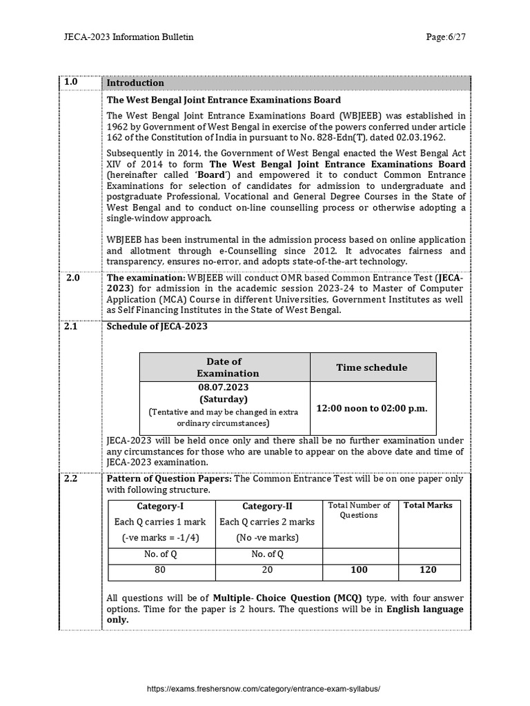 WB JECA Topics & Pattern | PDF