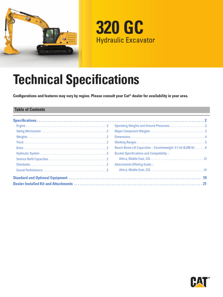 320GC Especificação Técnica | PDF | Horsepower | Elevator