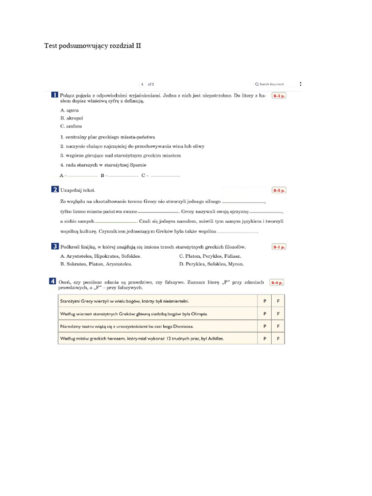 Starożytna Grecja Test Podsumowujący Rozdział 2 Grupa B Test Podsumowujący Rozdział II | PDF