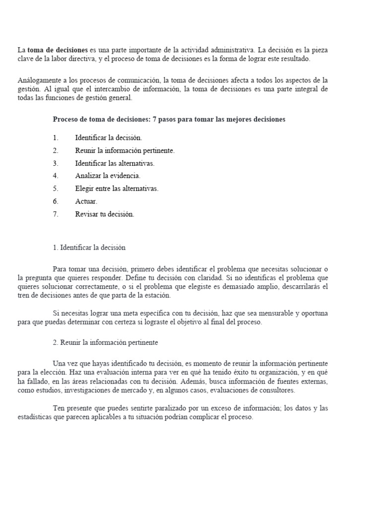 7 Pasos para una Toma de Decisiones Efectiva | PDF | Toma de decisiones ...