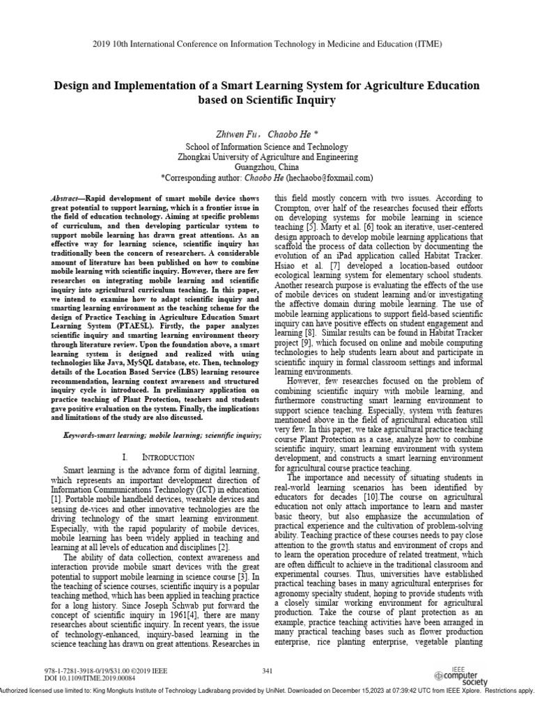 Design and Implementation of A Smart Learning System For Agriculture ...
