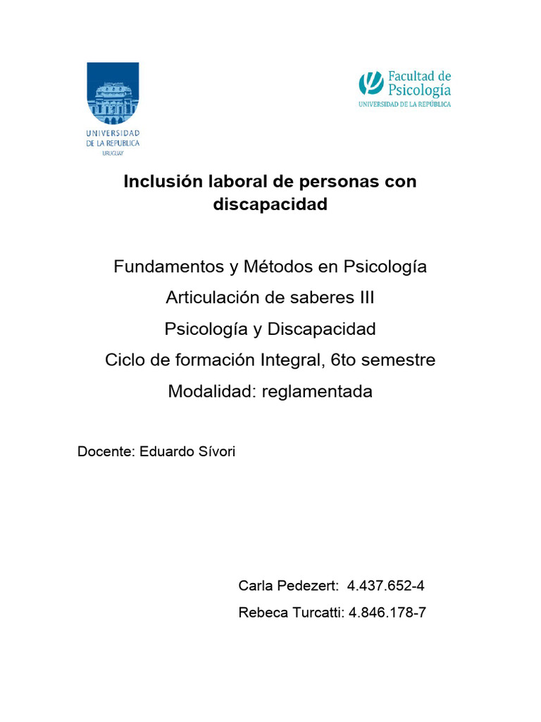 Inclusión laboral y discapacidad en Uruguay | PDF | Invalidez ...