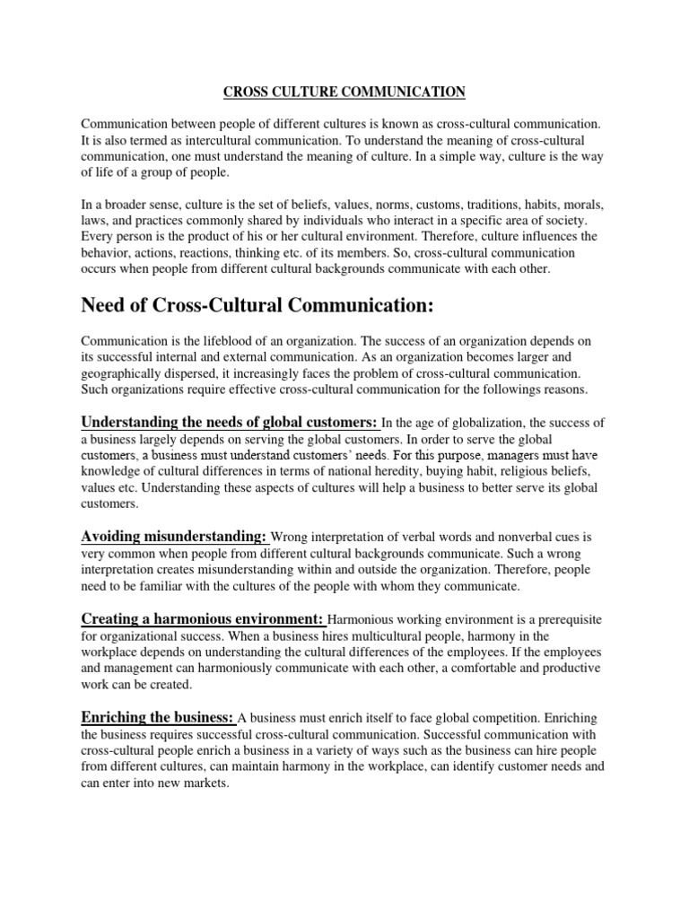 Importance of Cross-Cultural Communication | PDF | Cross Cultural ...