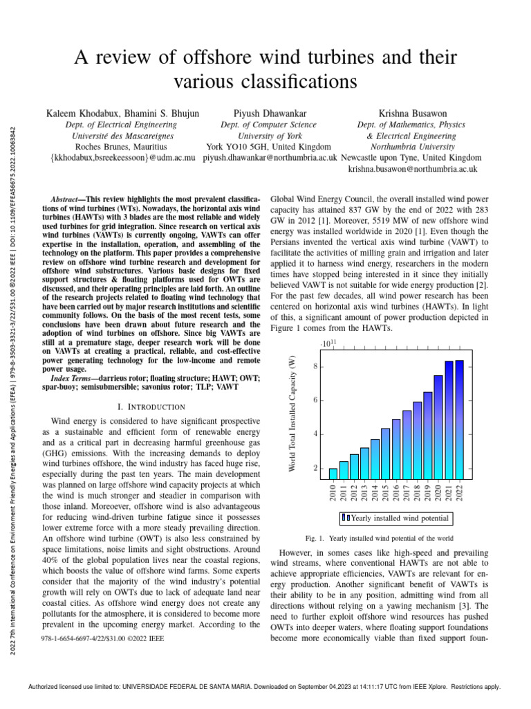 A Review of Offshore Wind Turbines and Their Various Classifications ...